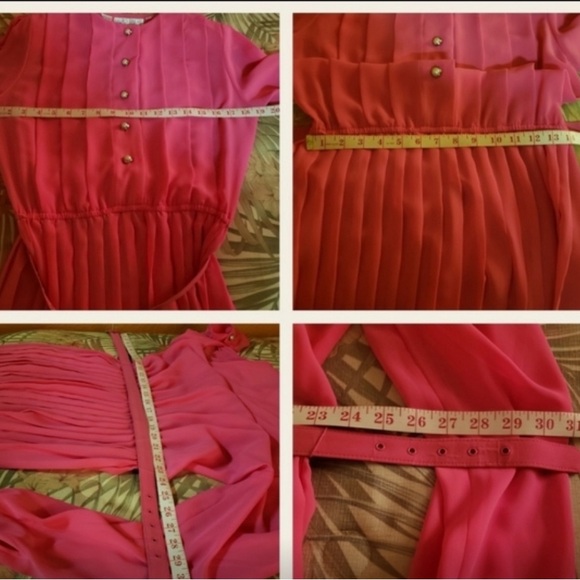 Ms. Chaus Vintage Dress Pleated Belt Pink Pearl 6 - Picture 8 of 8